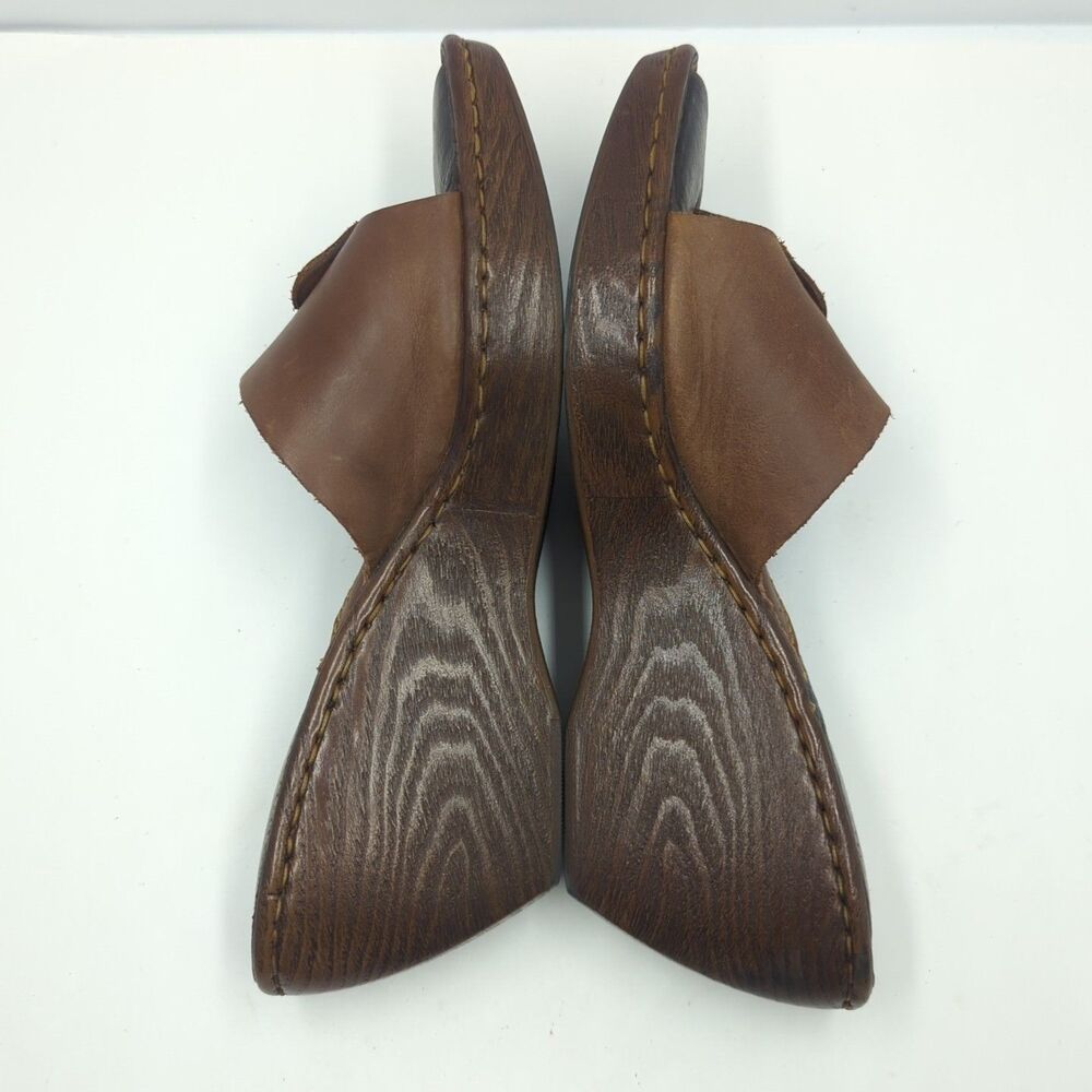 Born Women's Brown Leather Wedge Thong Sandal Size 9 Boho Comfort - Picture 11 of 13